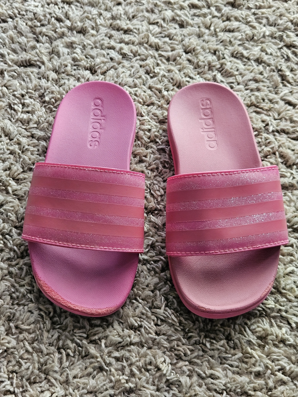 Adidas Girl's Pink Slide Sandals Glitter Strap Size 11C